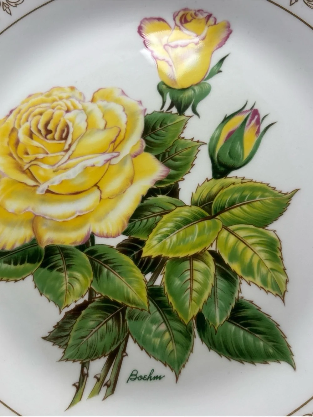 Edward Marshall Boehm White Masterpiece & Yellow Peace Rose  Collector Plates
